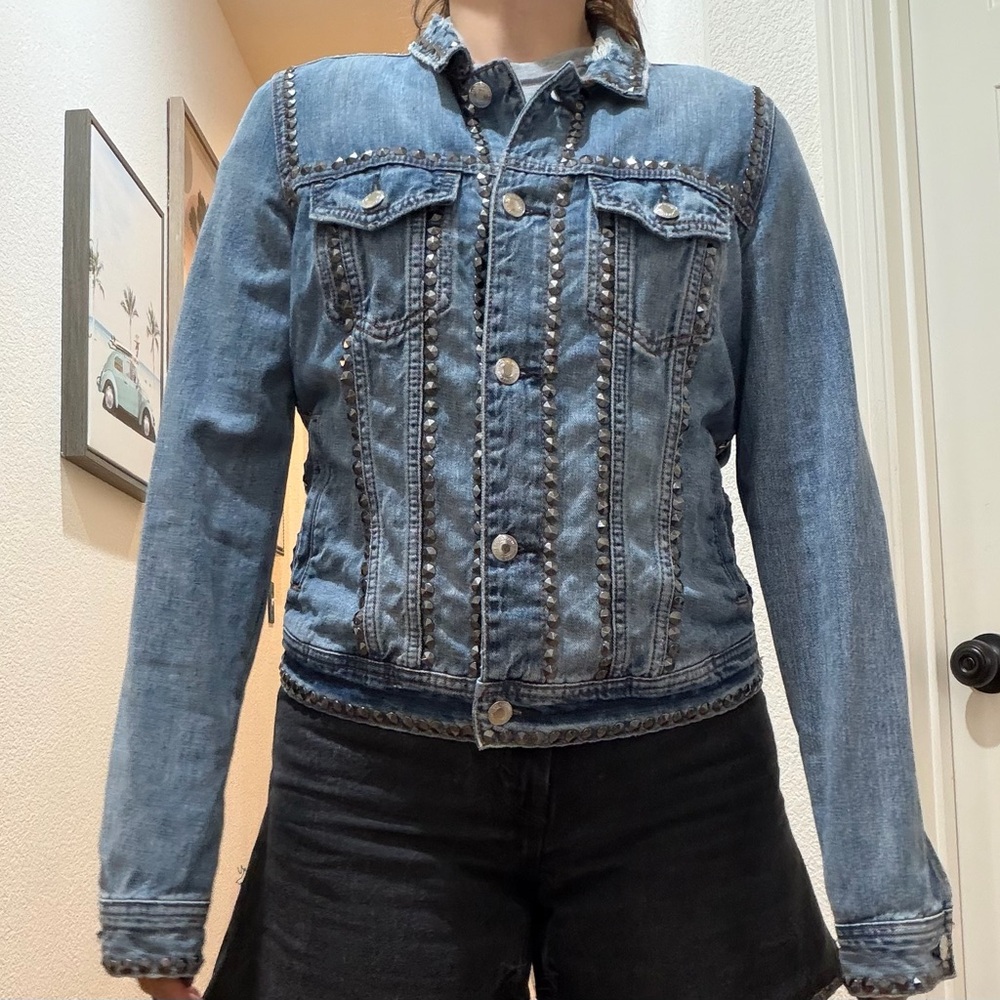 American Eagle Blue Studded Denim Jacket